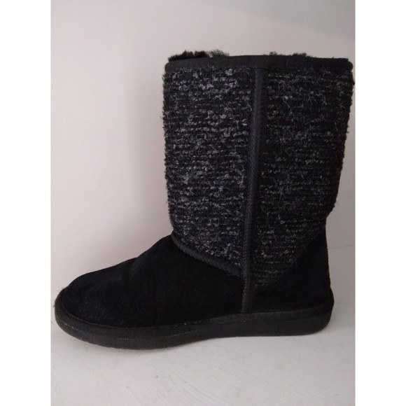 Minnetonka Black Gray Suede Sheepskin Fur Lined Boots 86510 Womens Size 8 - Picture 5 of 10